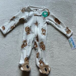 NWT NEW! Carter's White & Tan Koala Print Baby One Piece Footie Sleeper 3-6 mo